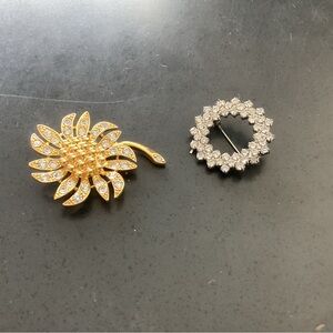 Elegant Gold and Silver Floral Brooch Set